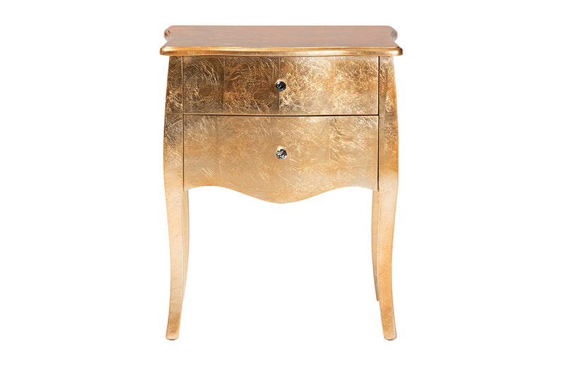 Joelle Classic and Traditional Gold Finished Wood 2-Drawer End Table