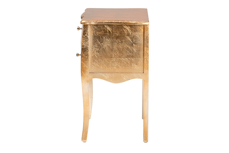 Joelle Classic and Traditional Gold Finished Wood 2-Drawer End Table