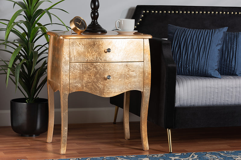 Joelle Classic and Traditional Gold Finished Wood 2-Drawer End Table