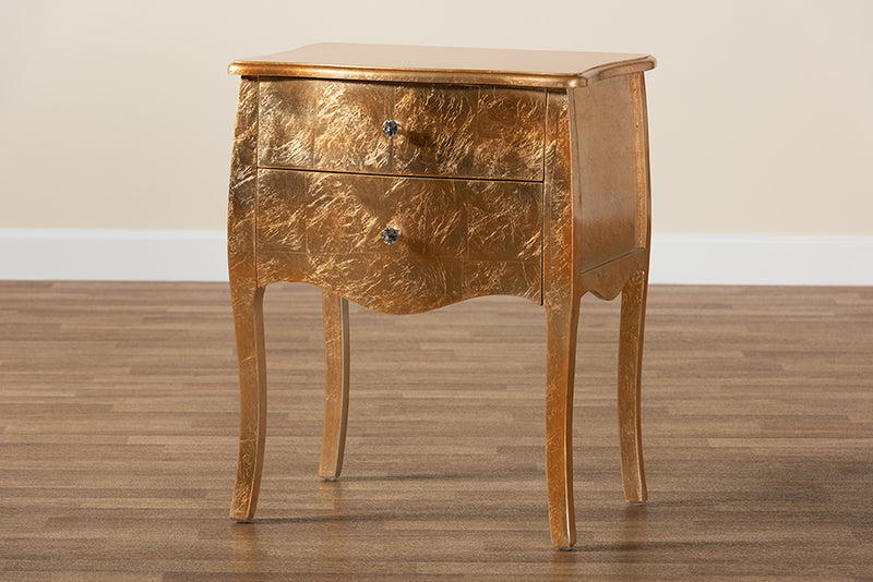 Joelle Classic and Traditional Gold Finished Wood 2-Drawer End Table