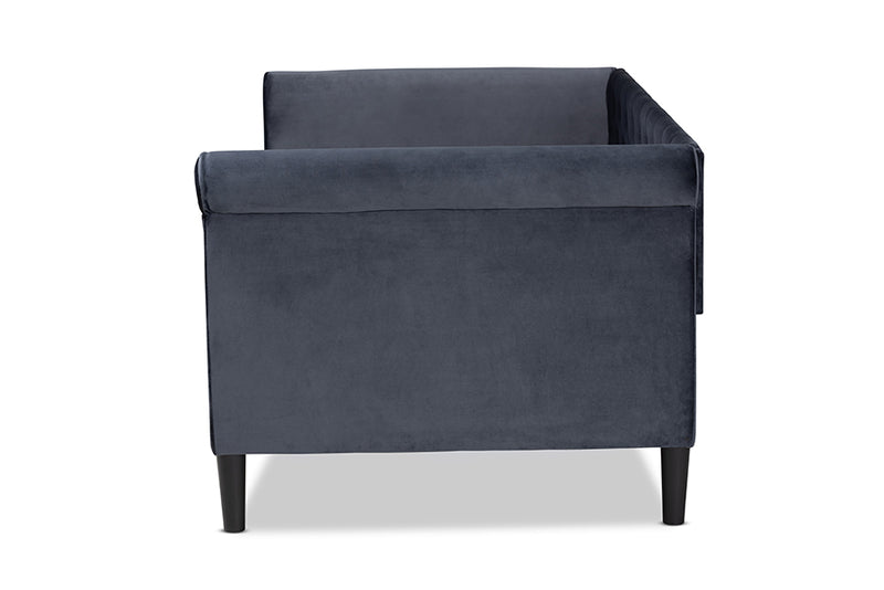 Halen Modern and Contemporary Gray Velvet Fabric Upholstered and Dark Brown Finished Wood Full Size Daybed