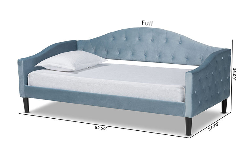 Lumac Light Blue Velvet Fabric Dark Brown Twin Size Daybed Baxton