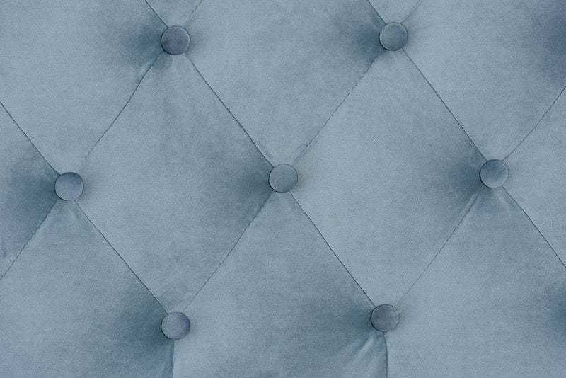 Lumac Light Blue Velvet Fabric Dark Brown Twin Size Daybed Baxton