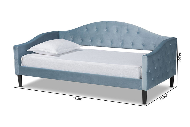 Lumac Light Blue Velvet Fabric Dark Brown Twin Size Daybed Baxton