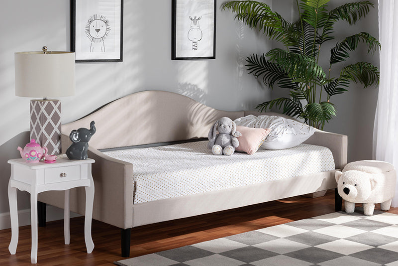 Michigan Modern and Contemporary Beige Fabric Upholstered and Dark Brown Finished Wood Twin Size Daybed