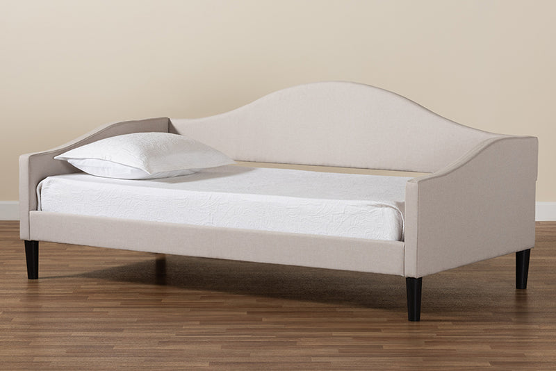 Michigan Modern and Contemporary Beige Fabric Upholstered and Dark Brown Finished Wood Twin Size Daybed