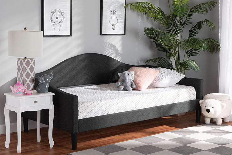 Michigan Modern and Contemporary Charcoal Fabric Upholstered and Dark Brown Finished Wood Twin Size Daybed