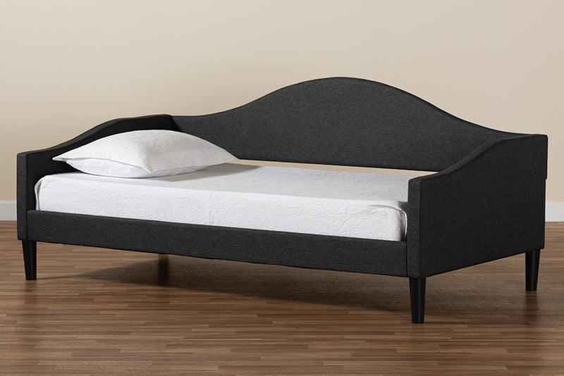 Michigan Modern and Contemporary Charcoal Fabric Upholstered and Dark Brown Finished Wood Twin Size Daybed