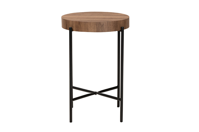 Poltak Modern Industrial Walnut Brown Finished Wood and Black Metal End Table