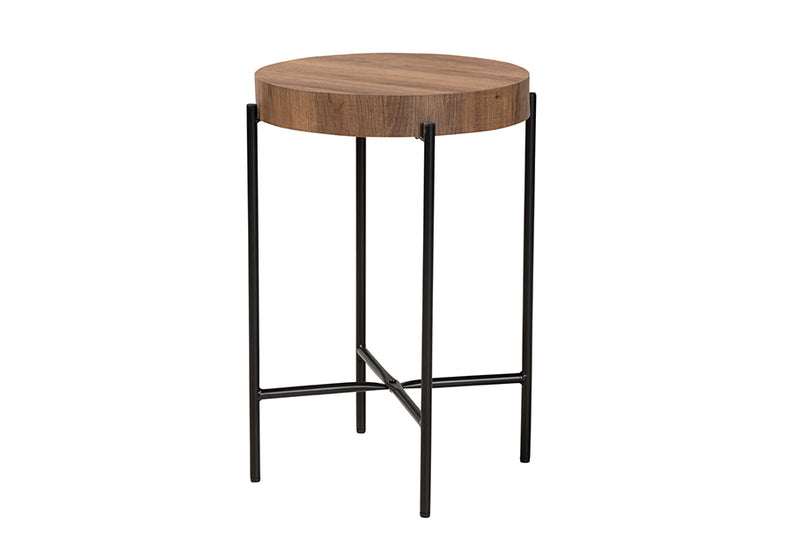 Poltak Walnut Brown and Black Metal End Table Baxton