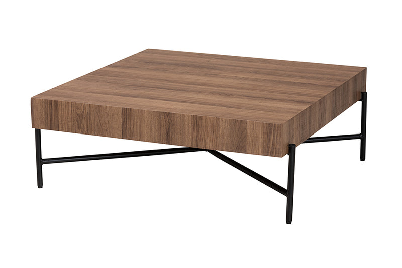 Poltak Modern Industrial Walnut Brown Finished Wood and Black Metal Coffee Table