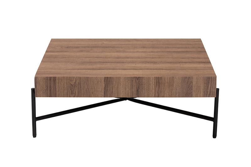 Poltak Modern Industrial Walnut Brown Finished Wood and Black Metal Coffee Table