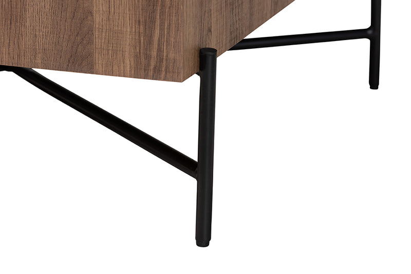 Poltak Modern Industrial Walnut Brown Finished Wood and Black Metal Coffee Table