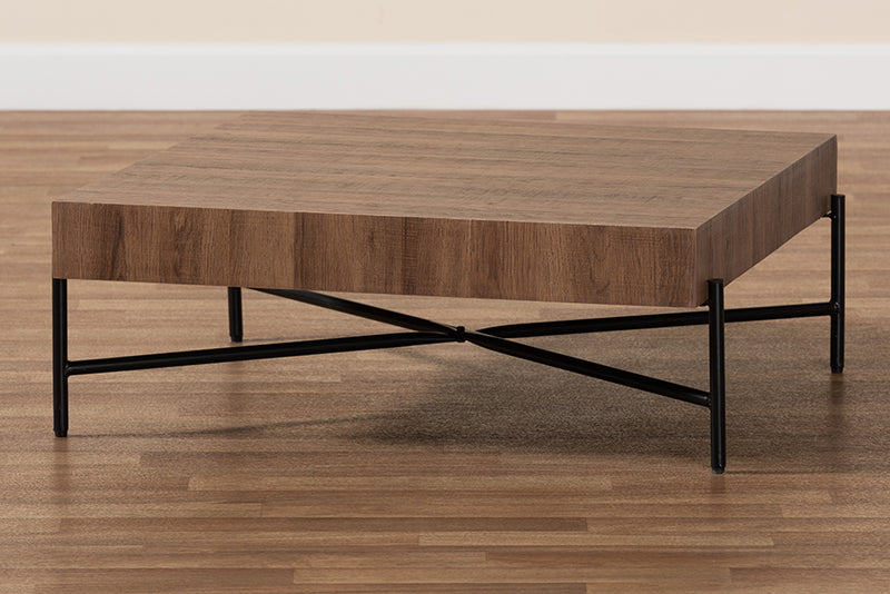 Poltak Modern Industrial Walnut Brown Finished Wood and Black Metal Coffee Table