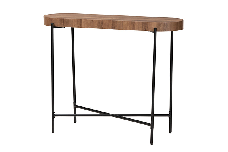 Poltak Modern Industrial Walnut Brown Finished Wood and Black Metal Console Table