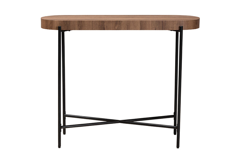 Poltak Walnut Brown and Black Metal Console Table Baxton