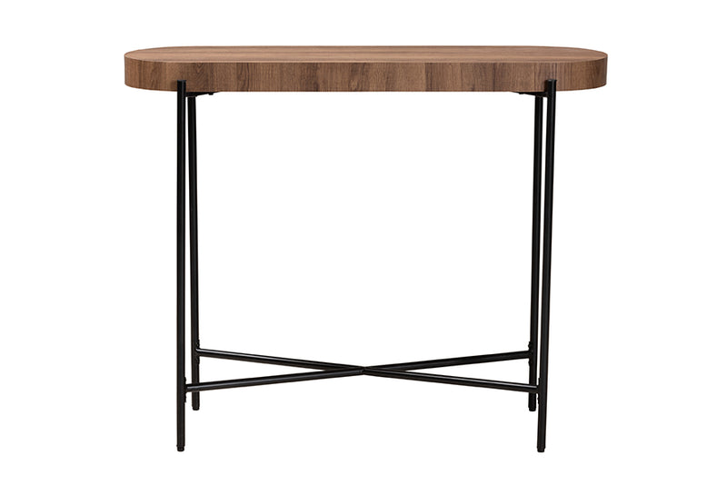 Poltak Modern Industrial Walnut Brown Finished Wood and Black Metal Console Table