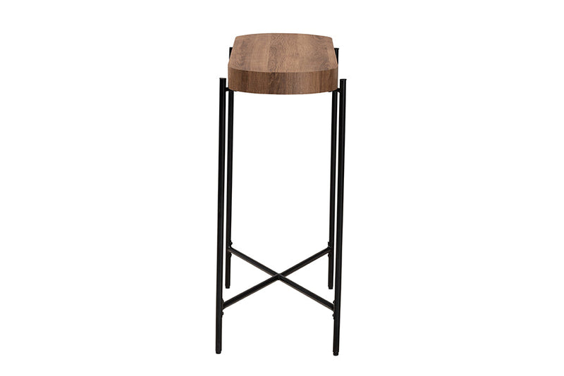 Poltak Walnut Brown and Black Metal Console Table Baxton