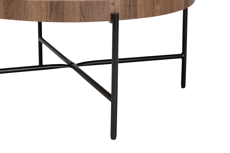 Jaela Modern Industrial Walnut Brown Finished Wood and Black Metal Coffee Table