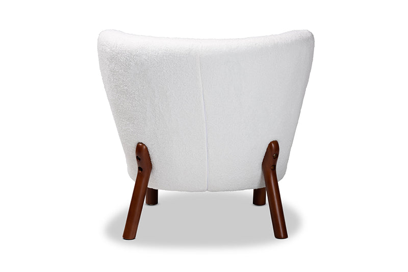 Kaylee Modern and Contemporary White Boucle Upholstered and Walnut Brown Finished Wood Accent Chair