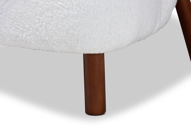 Kaylee Modern and Contemporary White Boucle Upholstered and Walnut Brown Finished Wood Accent Chair