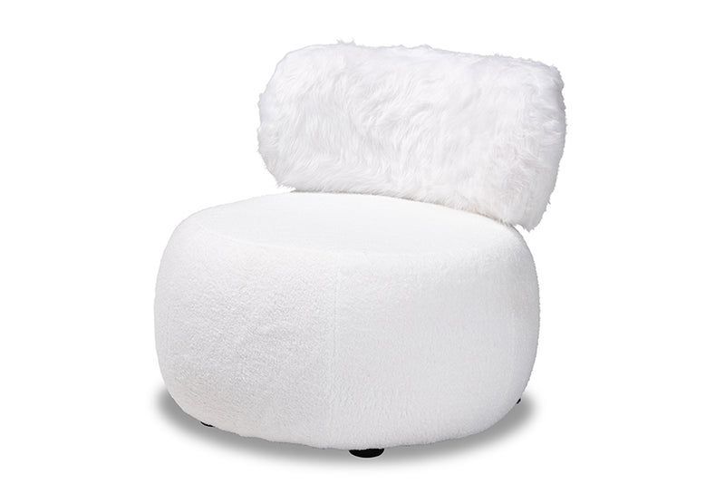 Odessa Modern and Contemporary White Fabric Upholstered and Black Metal Accent Chair