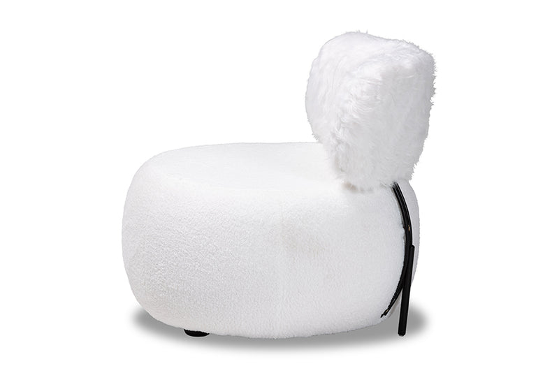 Odessa Modern and Contemporary White Fabric Upholstered and Black Metal Accent Chair