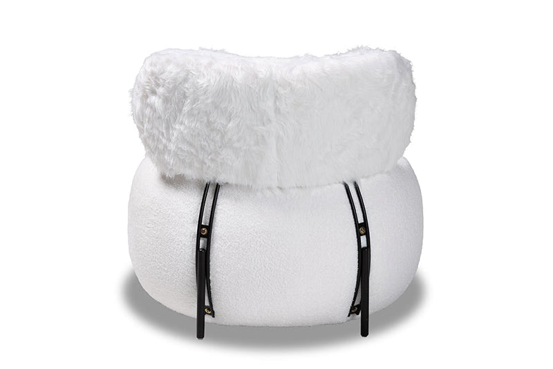 Odessa White Fabric Upholstered and Black Metal Accent Chair Baxton