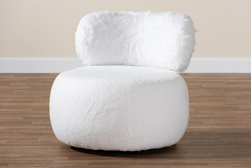 Odessa White Fabric Upholstered and Black Metal Accent Chair Baxton