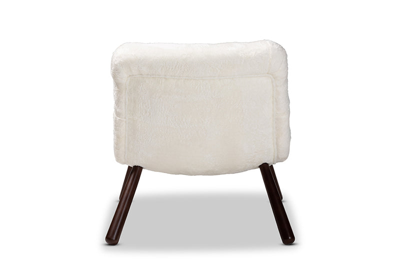 Laria Modern and Contemporary White Sherpa Upholstered and Walnut Brown Finished Wood Accent Chair