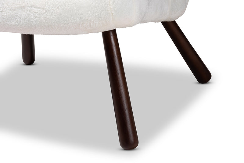 Laria Modern and Contemporary White Sherpa Upholstered and Walnut Brown Finished Wood Accent Chair