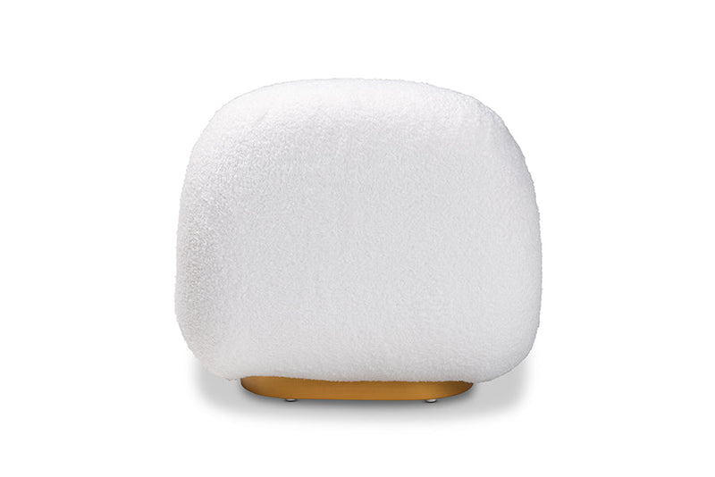 Lucie White Boucle Upholstered and Brushed Gold Finished Accent Chair Baxton