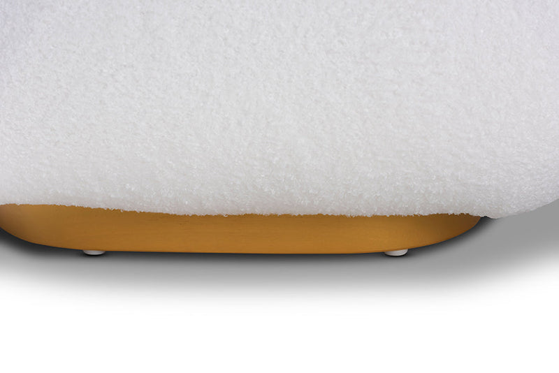 Lucie White Boucle Upholstered and Brushed Gold Finished Accent Chair Baxton