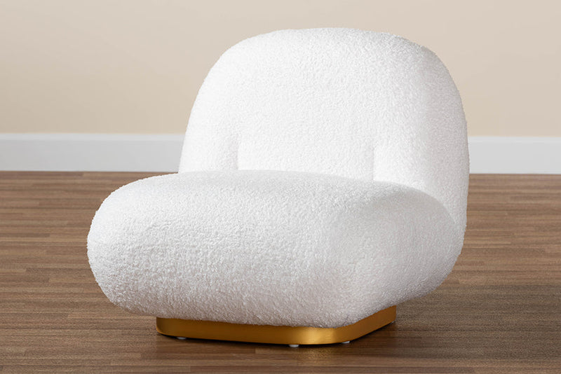 Lucie White Boucle Upholstered and Brushed Gold Finished Accent Chair Baxton