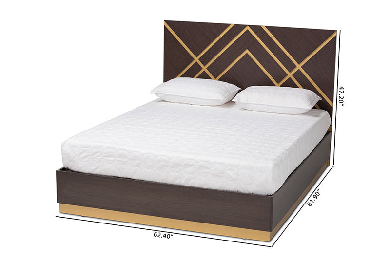 Anise Two-Tone Dark Brown and Gold Queen Size Platform Bed Baxton