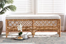 Jacinda White Fabric Upholstered and Natural Brown Rattan Bench Baxton