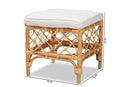 Jacinda White Fabric Upholstered and Natural Brown Rattan Ottoman Baxton