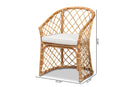 Jacinda White Fabric Upholstered and Natural Brown Rattan Dining Chair Baxton
