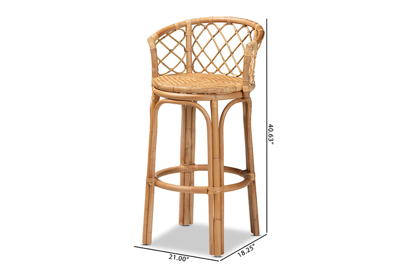 Jacinda Modern Bohemian Natural Brown Rattan Bar Stool