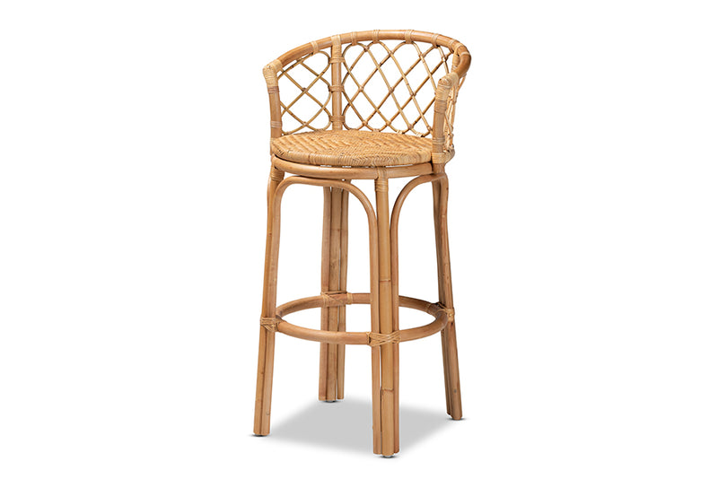 Jacinda Modern Bohemian Natural Brown Rattan Bar Stool