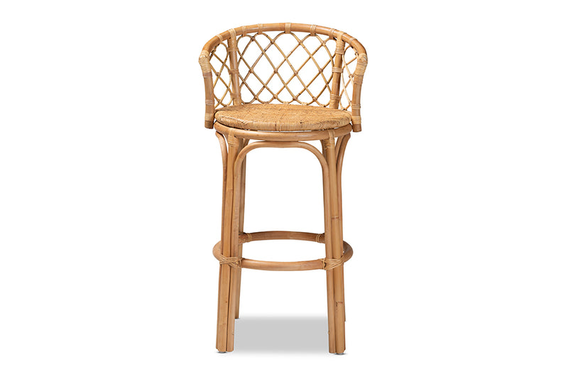 Jacinda Modern Bohemian Natural Brown Rattan Bar Stool