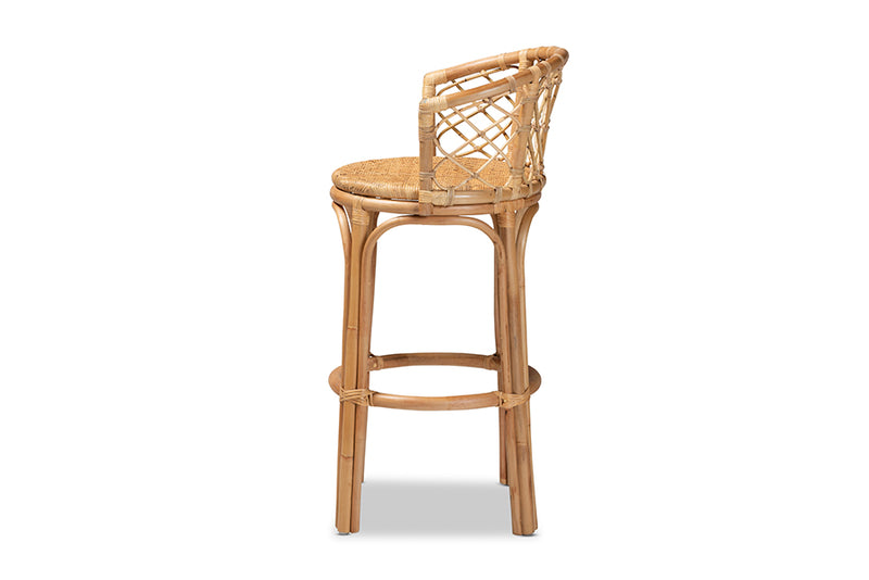 Jacinda Modern Bohemian Natural Brown Rattan Bar Stool