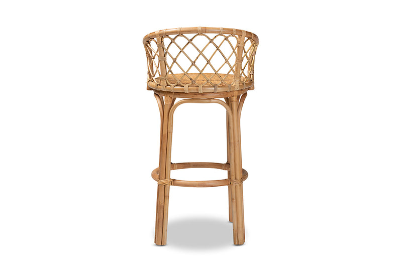 Jacinda Modern Bohemian Natural Brown Rattan Bar Stool