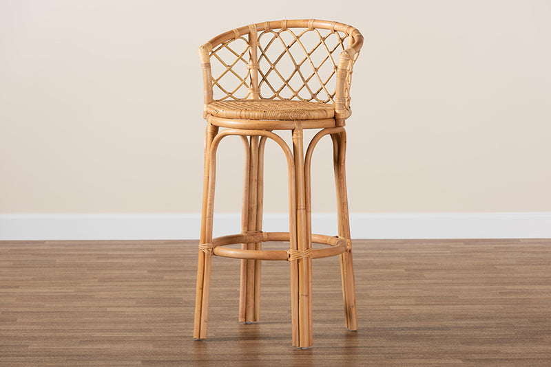 Jacinda Modern Bohemian Natural Brown Rattan Bar Stool