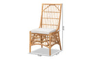 Bardot White Fabric Upholstered and Natural Brown Rattan Dining Chair Baxton