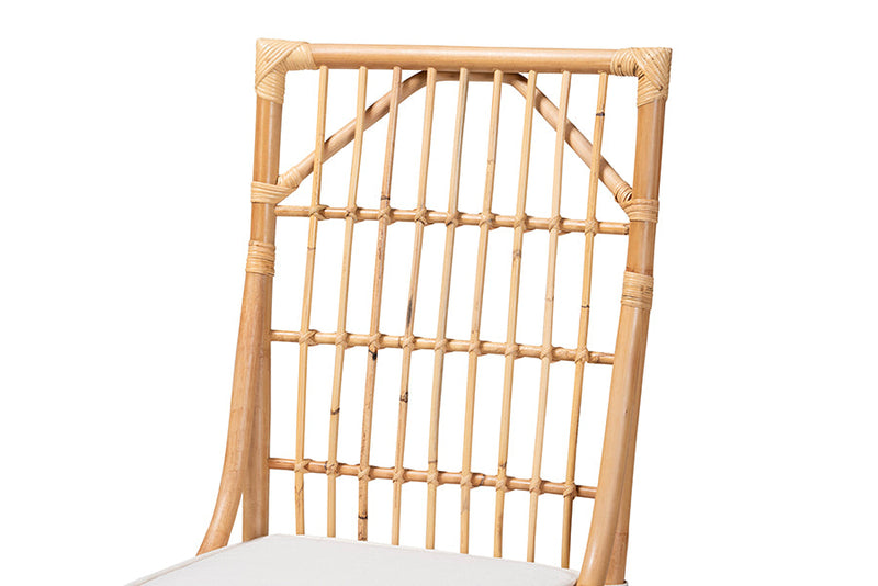 Bardot White Fabric Upholstered and Natural Brown Rattan Dining Chair Baxton