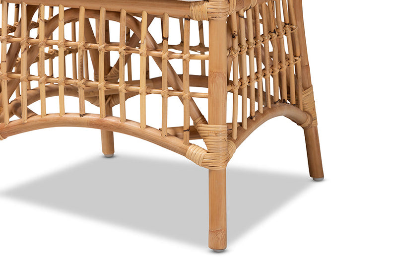 Bardot White Fabric Upholstered and Natural Brown Rattan Dining Chair Baxton