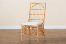 Bardot White Fabric Upholstered and Natural Brown Rattan Dining Chair Baxton