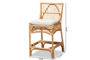 Bardot White Fabric Upholstered and Natural Brown Rattan Counter Stool Baxton