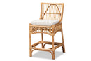 Bardot White Fabric Upholstered and Natural Brown Rattan Counter Stool Baxton